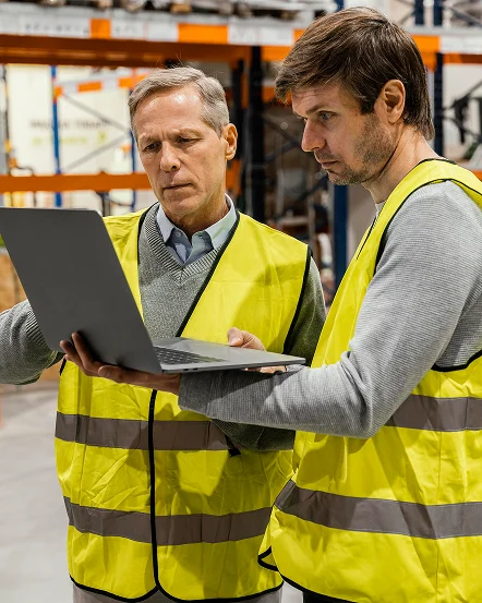 Workers using laptop